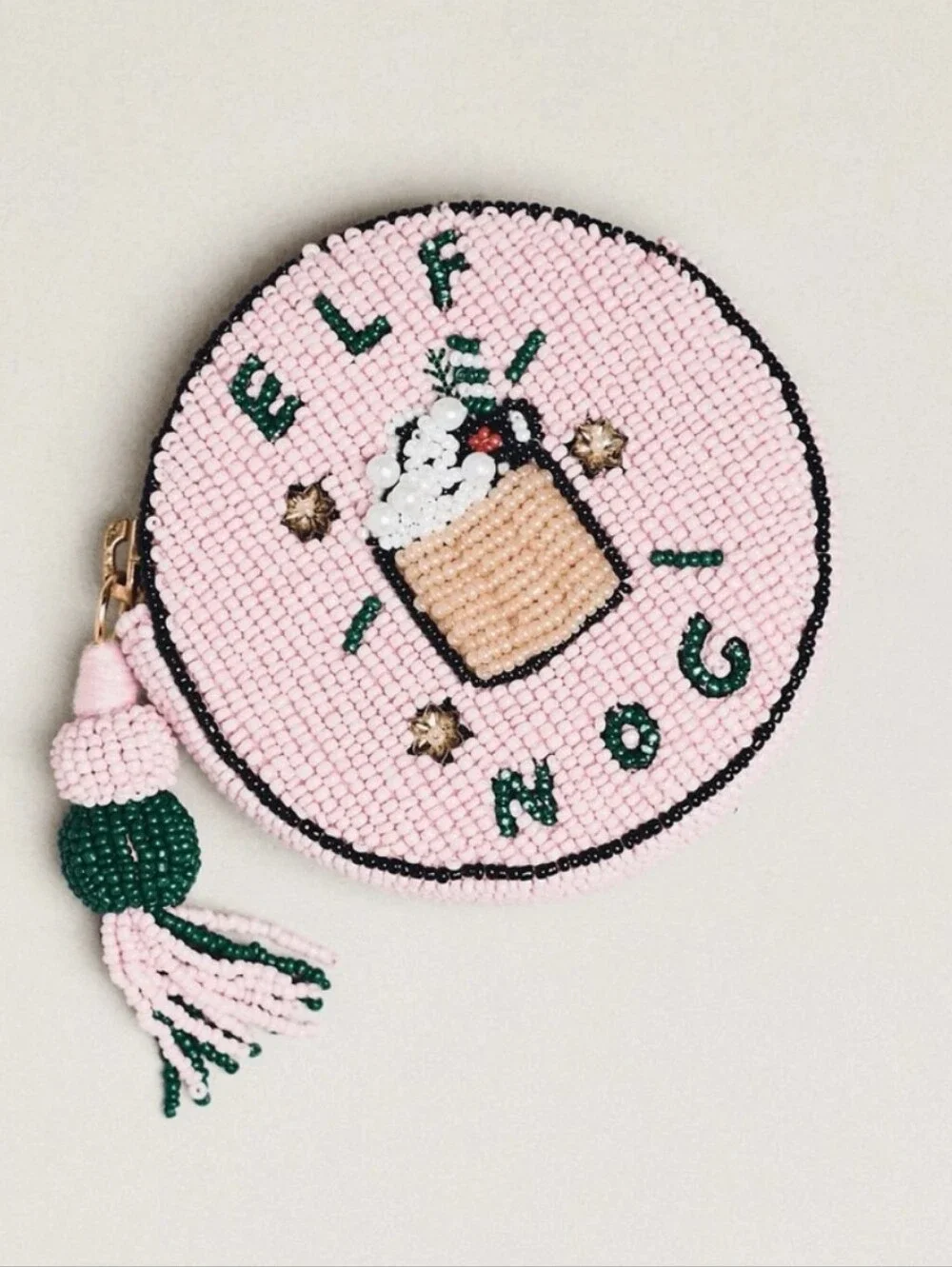 Anthropologie Nephthys Illustrated Beaded Round Coin Purse